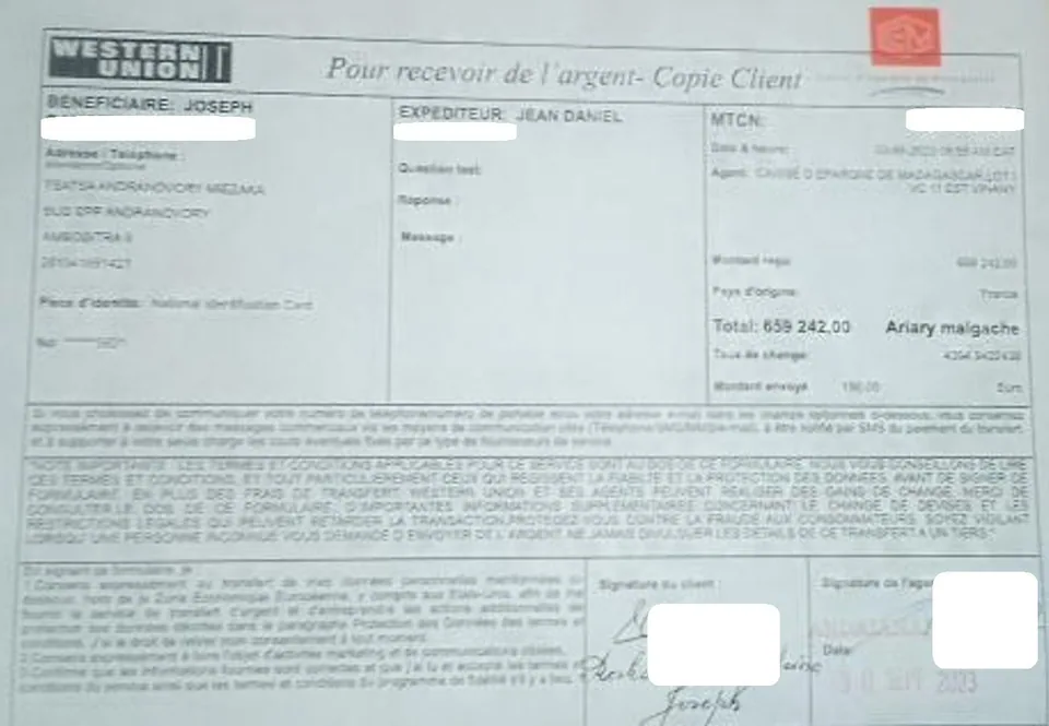 ENVOI DE L'ARGENT POUR LE REPAS - Copie
